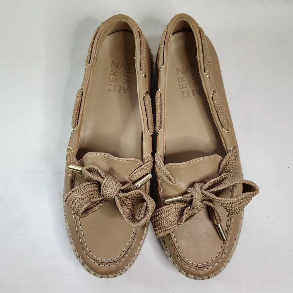 NATURALIZER Annabeth Leather Moc-Toe Espadrille Flats 7.5 Women's Tan Shoes